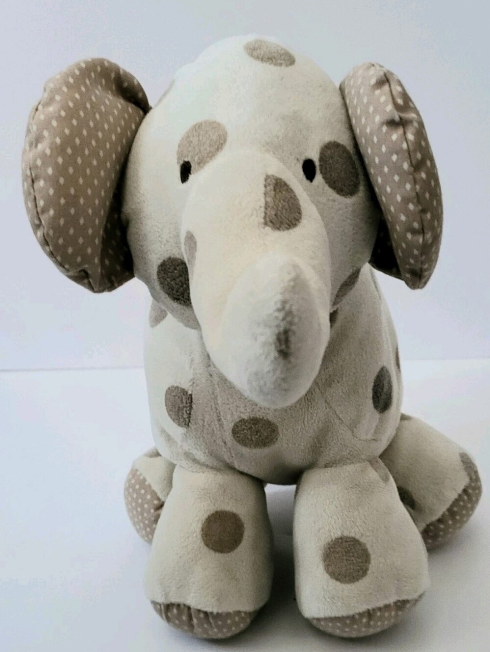 COCALO BABY ELEPHANT CREAM & TAN POLKA DOT PLUSH 10" STUFFED ANIMAL